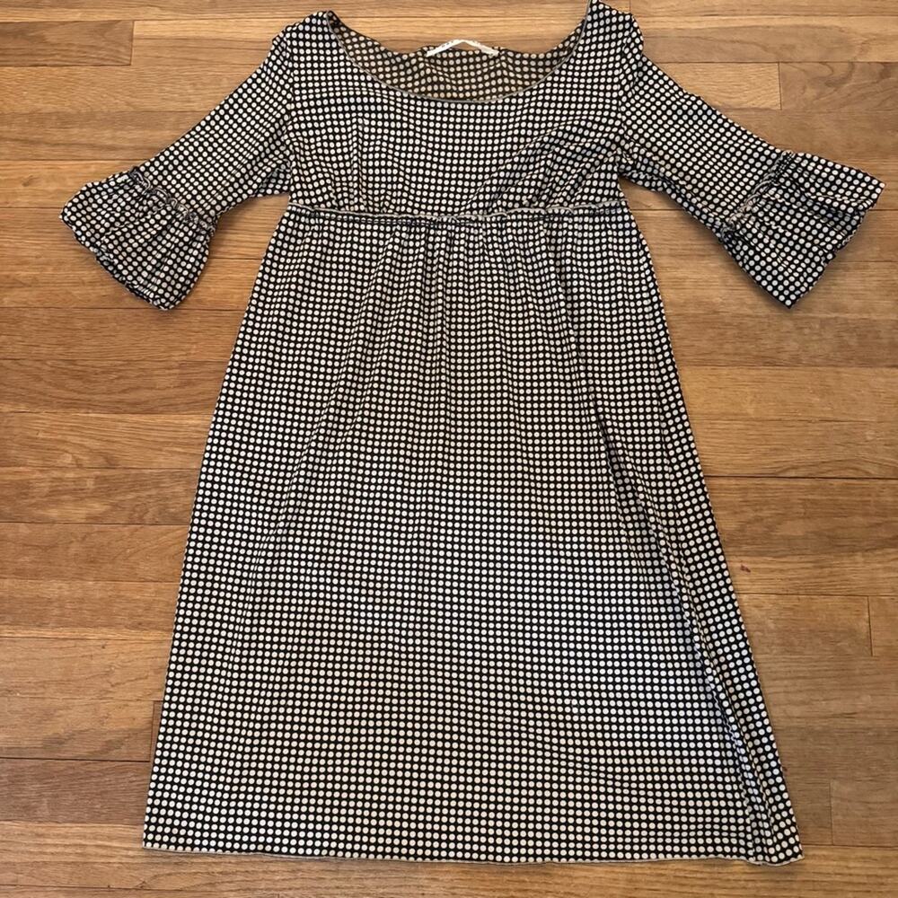 Max Studio black white empire waist 3/4 sleeve knee length shift dress sz 6 b56